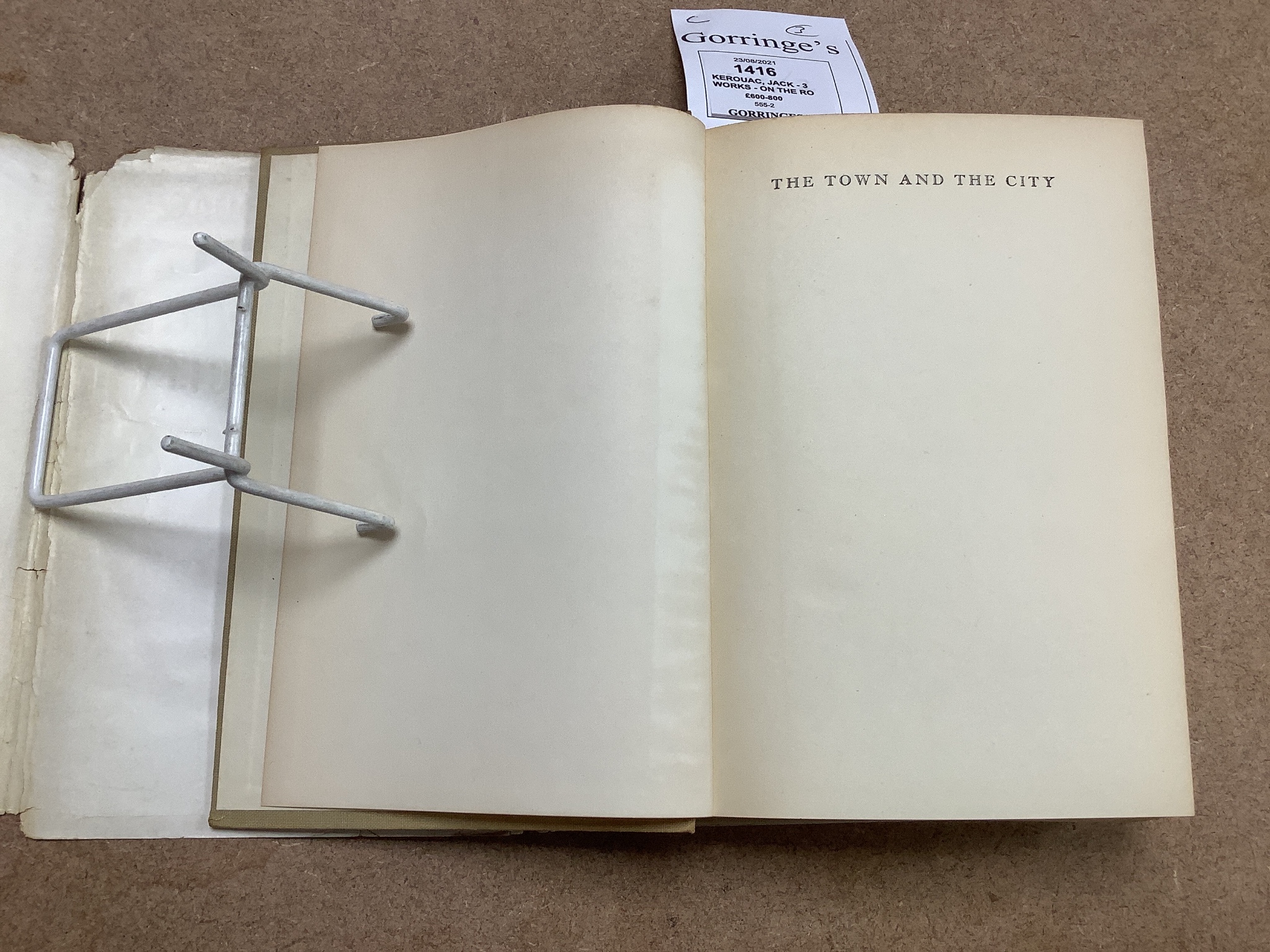 Kerouac, Jack - 3 works - On The Road, 1st English edition, original cloth with unclipped d/j, London, 1958; The Town and the City, 1st UK edition, original cloth with unclipped d/j , ragged and with loss to head of spin